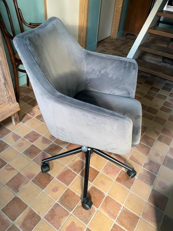 Hippe Fonq Bureaustoel fluweel grijs, Huis en Inrichting, Fauteuils, Zo goed als nieuw, Metaal, Stof, Ophalen