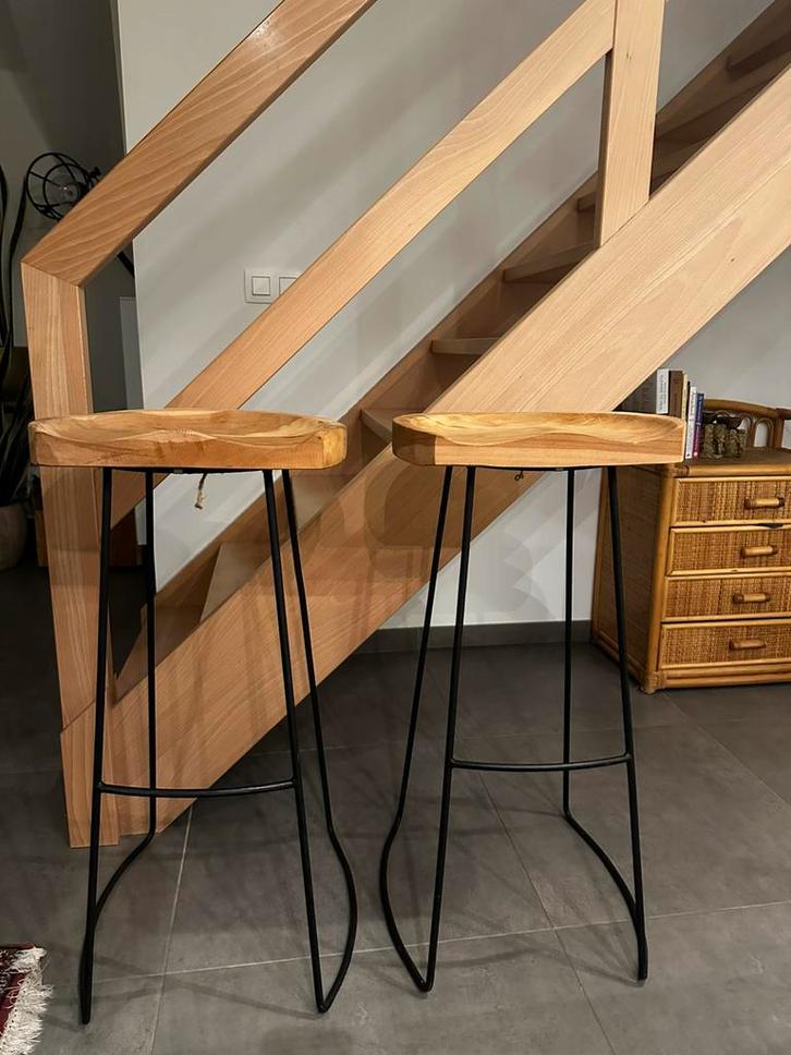 Barkrukken van massief hout en metaal - set van 2, Huis en Inrichting, Barkrukken, Ophalen