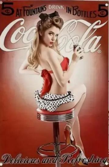 Reclamebord vintage Coca Cola (pinup) - mancave poolhouse beschikbaar voor biedingen