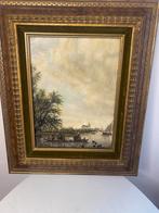 Olieverf op board gesigneerd Becquet kopij S. Van Ruysdael, Ophalen of Verzenden