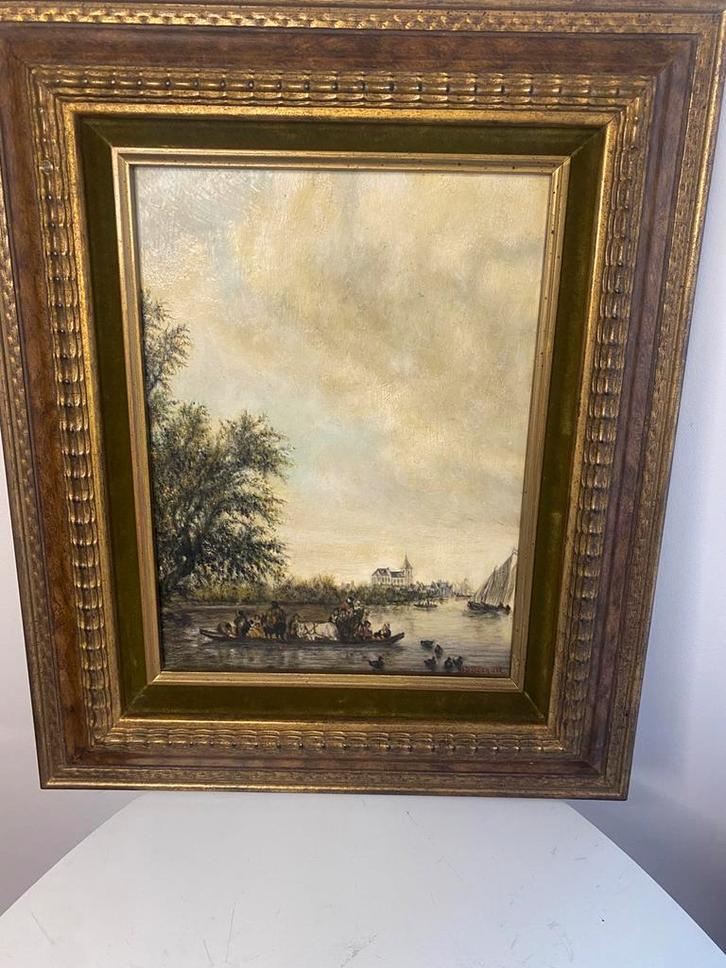 Olieverf op board gesigneerd Becquet kopij S. Van Ruysdael, Antiek en Kunst, Kunst | Schilderijen | Klassiek, Ophalen of Verzenden