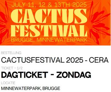 Twee dagtickets zondag Cactusfestival 2025 beschikbaar voor biedingen