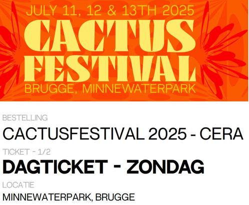 Twee dagtickets zondag Cactusfestival 2025, Tickets en Kaartjes, Evenementen en Festivals, Twee personen