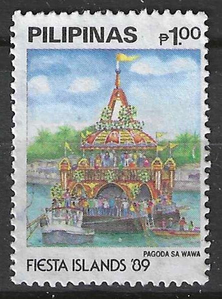 Philippines 1989 - Yvert 1696 - Festivals - Pagode - 1  (ST), Timbres & Monnaies, Timbres | Asie, Affranchi, Envoi