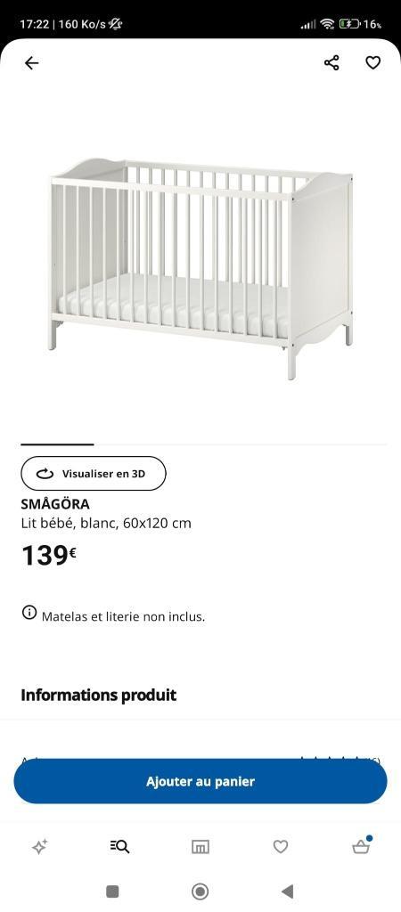 Lit bébé + matelas (IKEA), Enfants & Bébés, Berceaux & Lits, Utilisé, Lit, Enlèvement