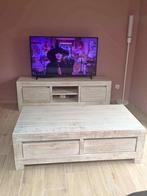 Salontafel & TV-meubel – Massief hout, gebeitst in whitewash, Huis en Inrichting, Ophalen, Gebruikt, 100 tot 150 cm, 75 cm of meer