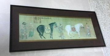 Grote Chinese scroll art print van Han Gan eerbetoon paarden beschikbaar voor biedingen