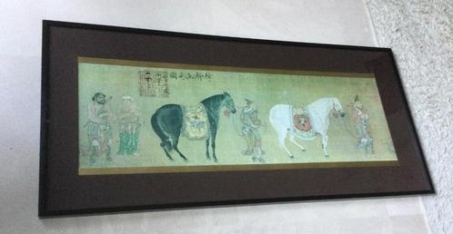 Grote Chinese scroll art print van Han Gan eerbetoon paarden, Antiek en Kunst, Kunst | Niet-Westerse kunst, Ophalen