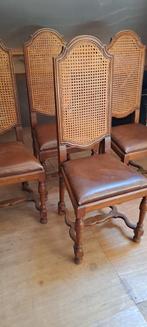 6 eiken stoelen:  lederen zitting - rug cannage, Antiek en Kunst, Ophalen