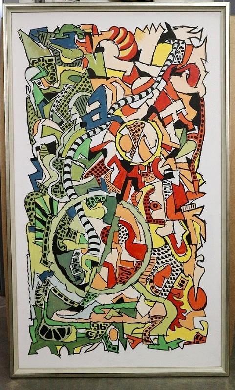 Pierre PISIVIN, abstracte compositie 2, Antiek en Kunst, Kunst | Schilderijen | Abstract, Ophalen