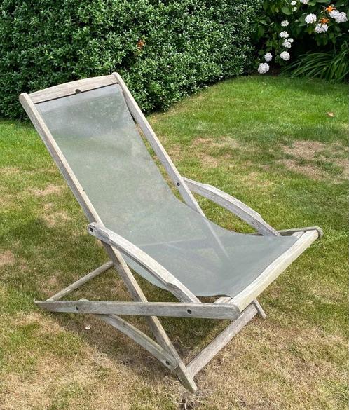 Opklapbare Bristol Teak deckchair met textileen, Tuin en Terras, Ligbedden, Gebruikt, Textileen, Inklapbaar, Ophalen