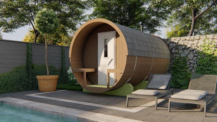 Saunabarrel | Ø205 x 350 cm | 42 mm | Thermowood, Hobby en Vrije tijd, Overige Hobby en Vrije tijd, Nieuw, Verzenden