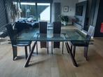 Glazen tafel en leren stoelen, Huis en Inrichting, 4 tot 6 stoelen, Design, Gebruikt