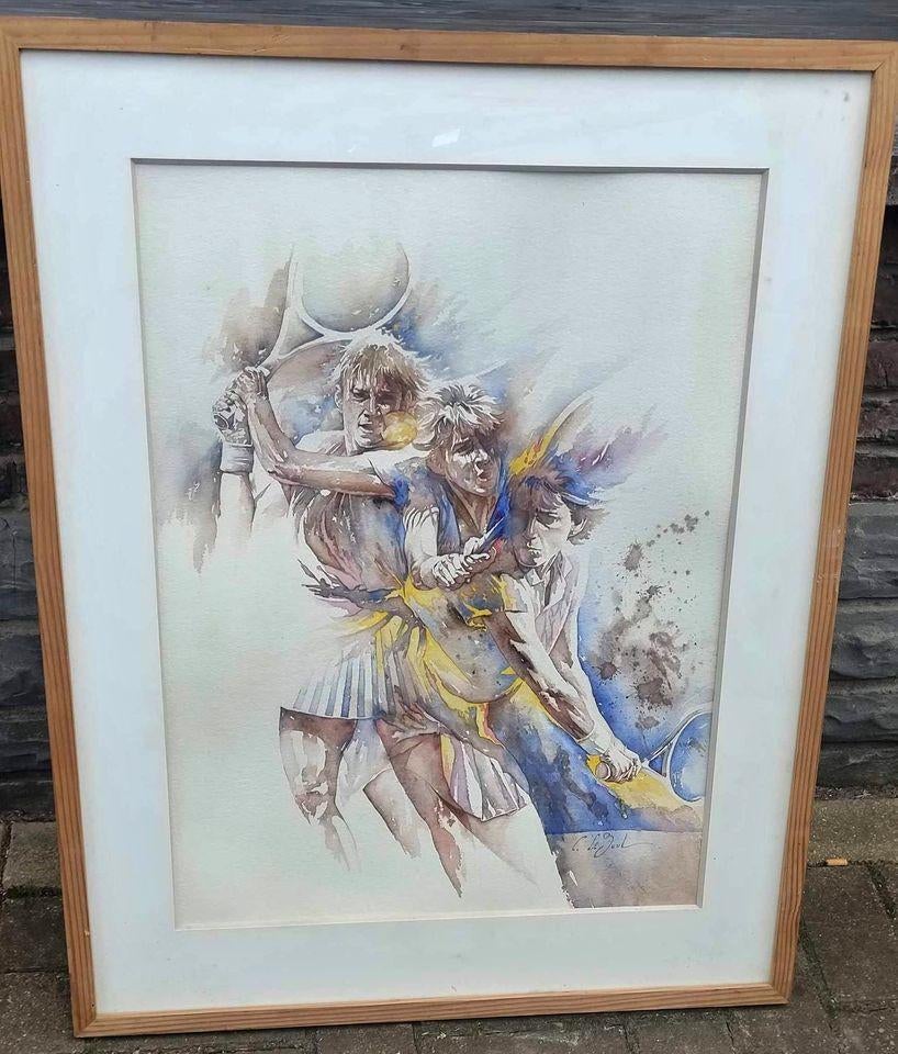 Aquarelle joueur de tennis signe Claude le boul, Antiquités & Art, Enlèvement