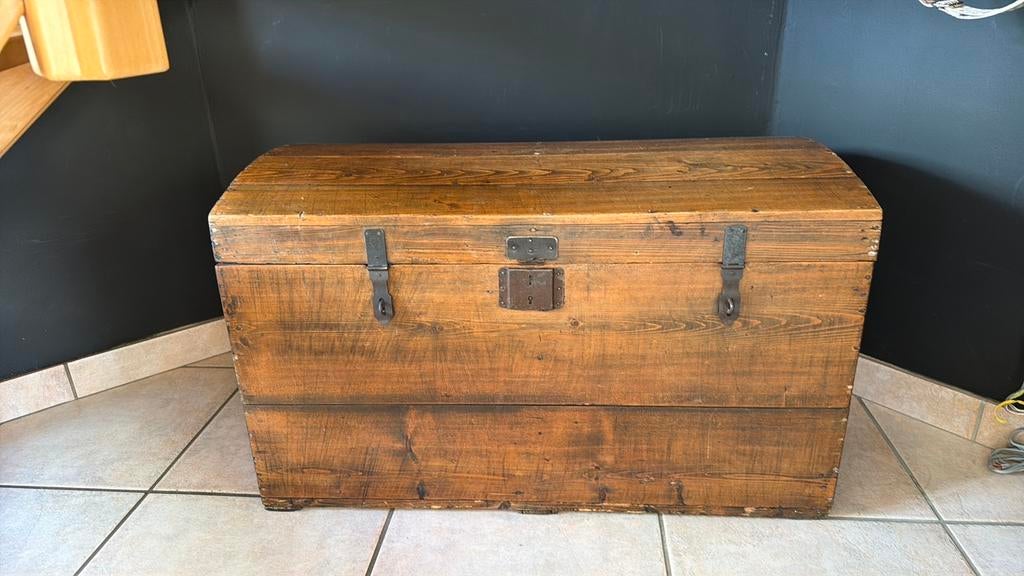 malle de rangement en bois massif plein vintage 90/48/54 cm, Maison & Meubles, Enlèvement