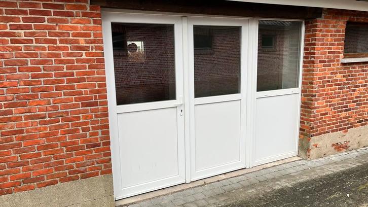 Kunststof dubbele buitendeur met glas, Doe-het-zelf en Bouw, Deuren en Vliegenramen, Zo goed als nieuw, Buitendeur, 215 cm of meer