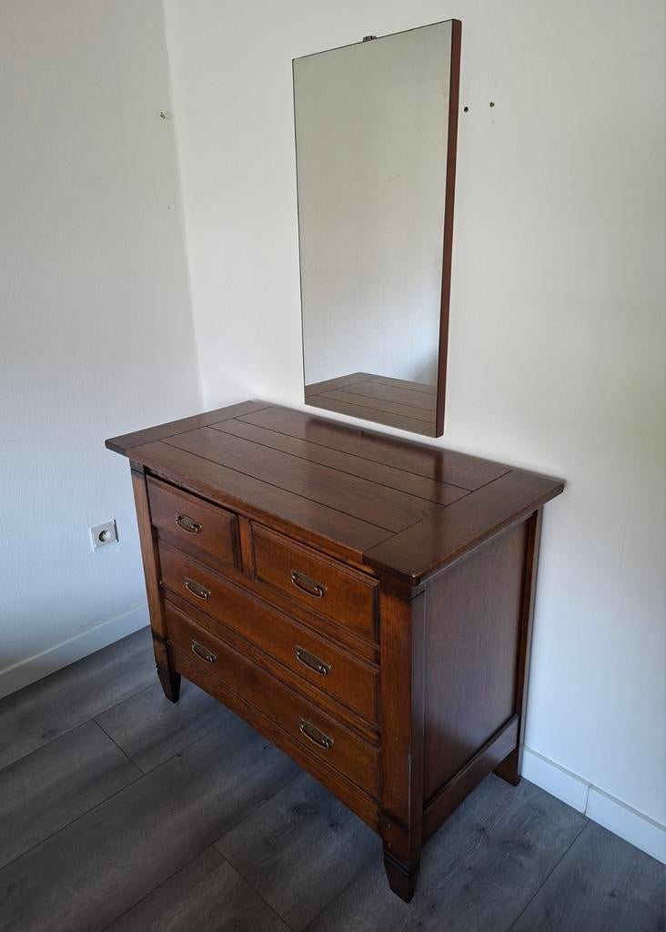 Eiken ladekast (commode) met spiegel en 2 nachtkastjes, Enlèvement