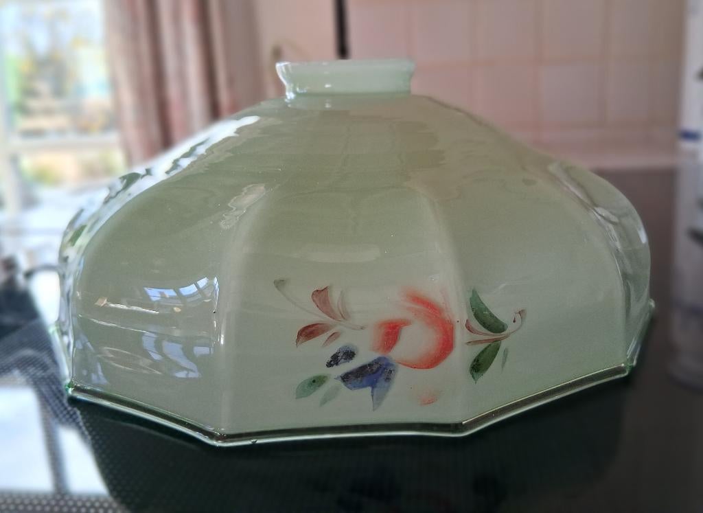 Abat-jour en verre peint à la main, Antiek, Vert, Rond, Enlèvement