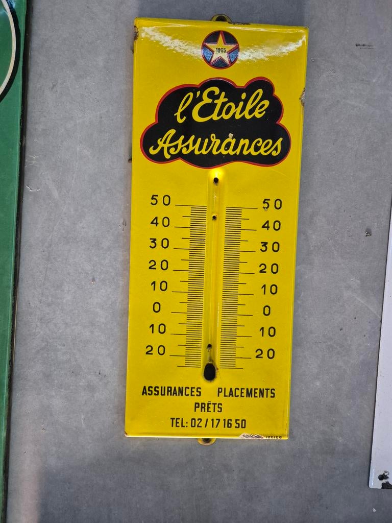 Plaque émaillée thermomètre l'étoile assurance, Collections, Marques & Objets publicitaires, Enlèvement