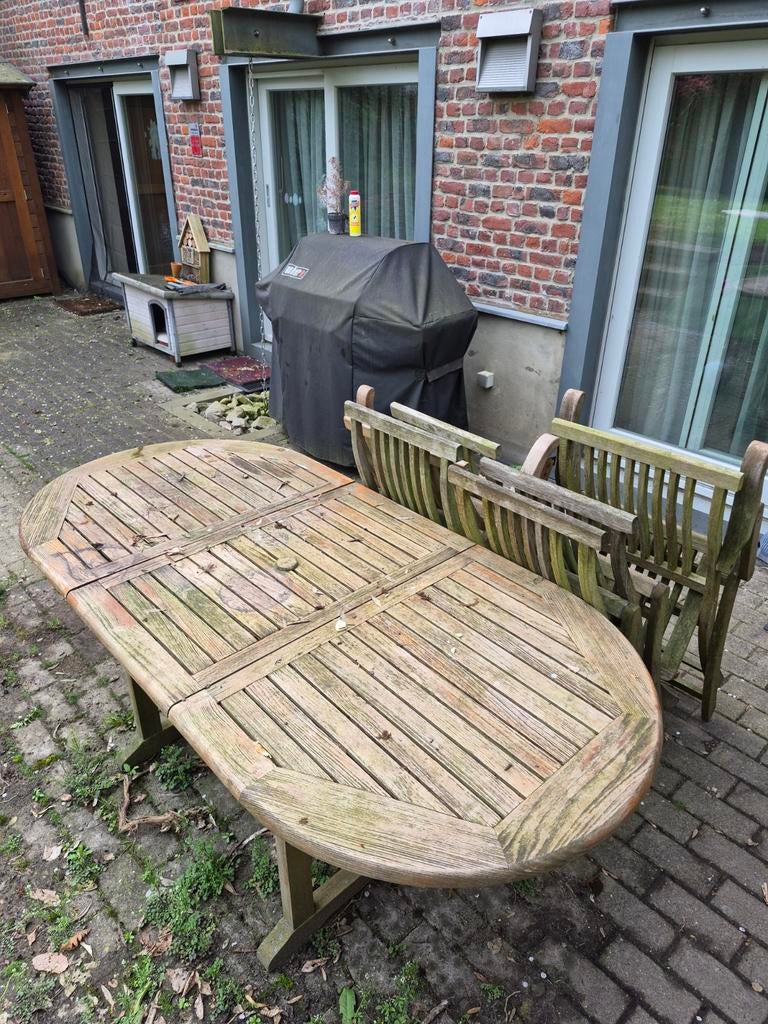 Table en tek et 6 chaises marque durawood, Jardin & Terrasse, Enlèvement