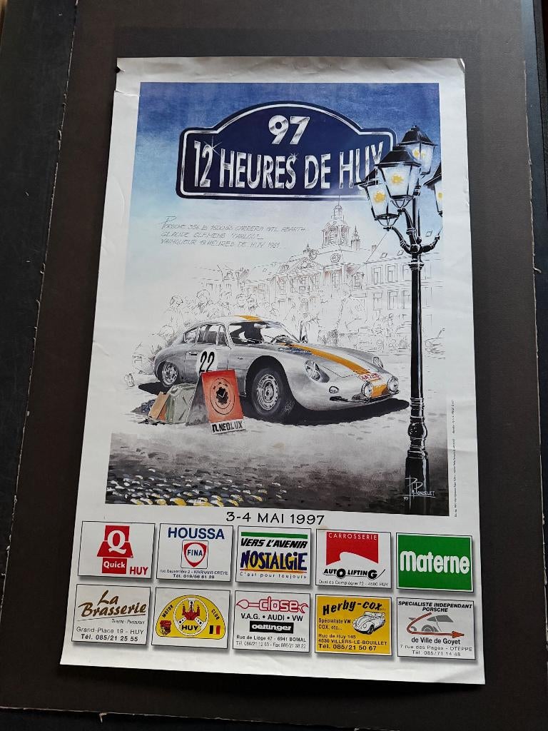 affiche Porsche Carrera Abarth 12 heures Huy rallye 1997, Collections, Enlèvement ou Envoi, Voitures
