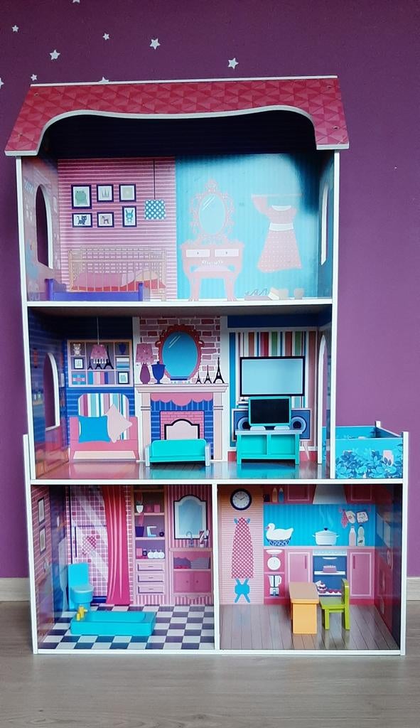 Maison de poupée en bois avec mobilier, Enlèvement, Utilisé, Autres types