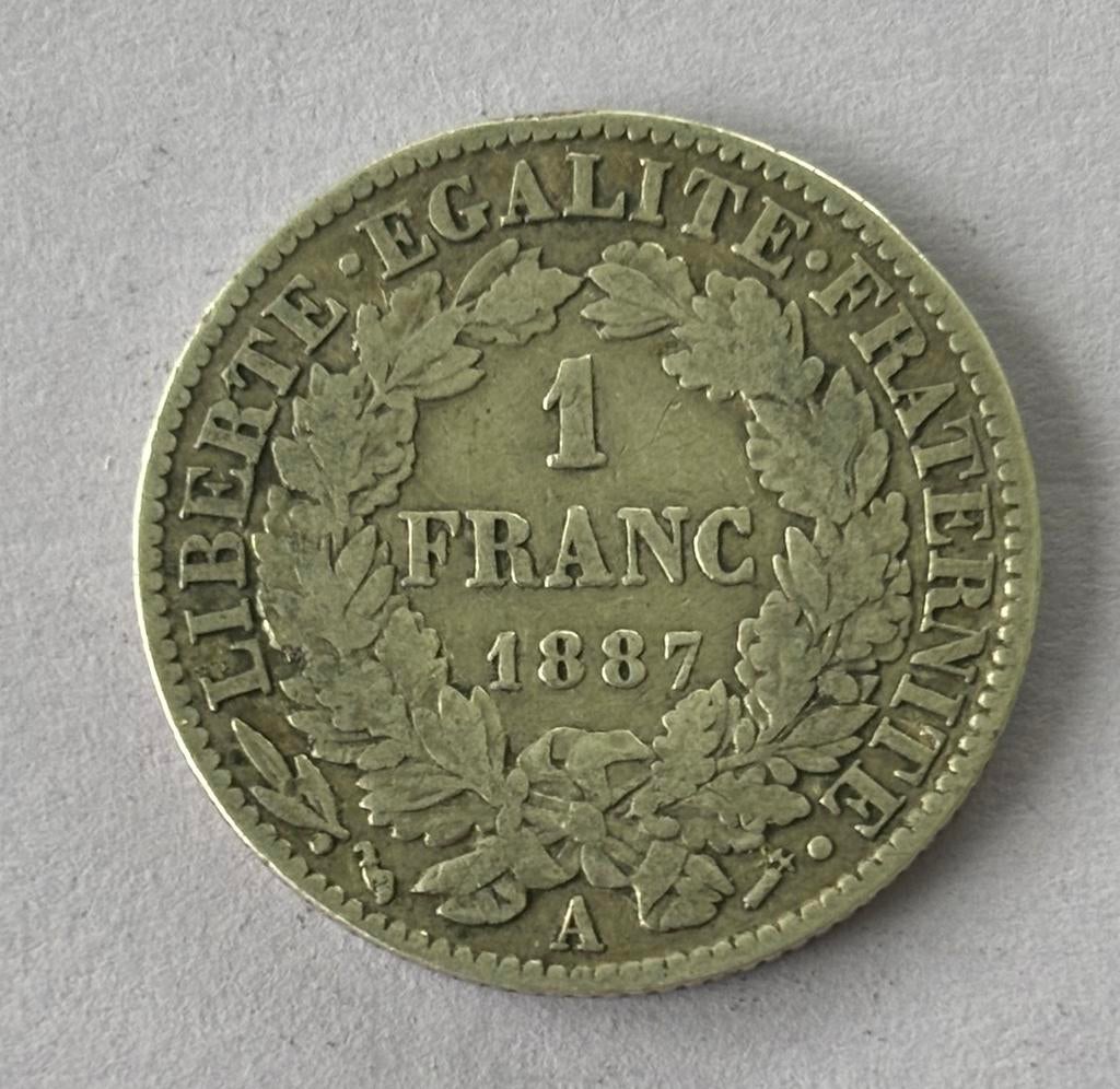1 Franc France 1887 A, Enlèvement ou Envoi, France, Monnaie en vrac, Argent