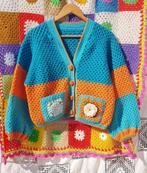 Cardigan 🔥 à fleurs réalisé  🌻à la main au crochet, Fait main, Neuf, Taille 36 (S), Orange