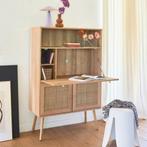 Secrétaire bureau kast met rotan, Ophalen, Zo goed als nieuw, Bureau