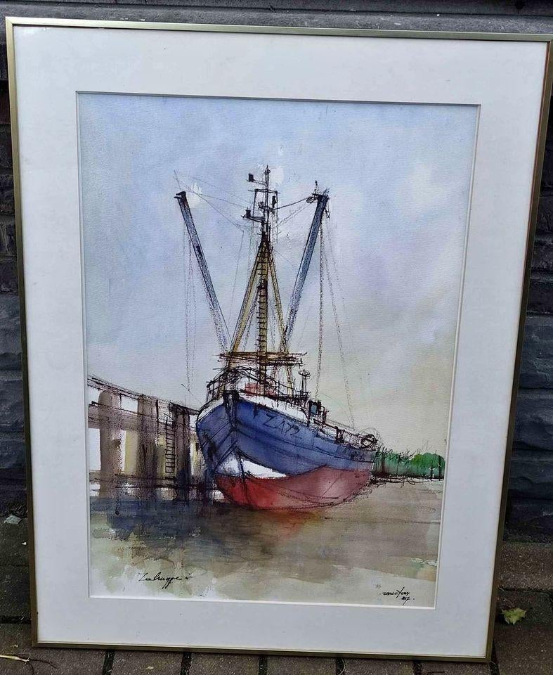 aquarelle zeebruges signe baeyers, Antiquités & Art, Enlèvement