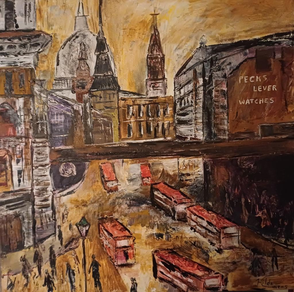 Schilderij Londen, olieverf paletmes, nieuw., Antiek en Kunst, Ophalen