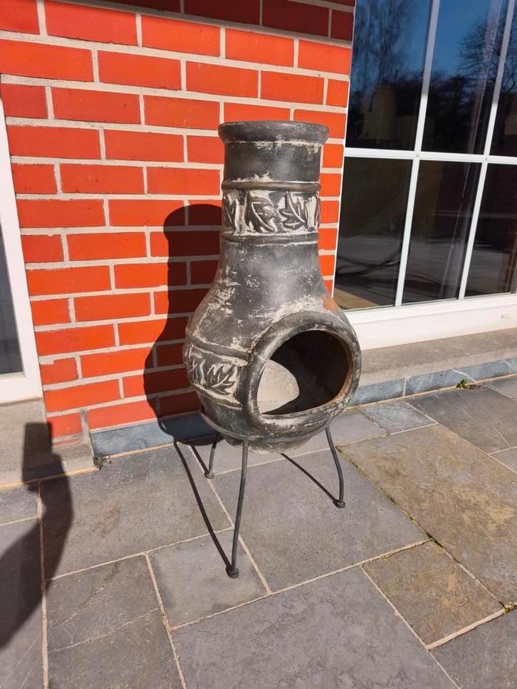 Braséro mexicaine terre cuite + pied métal jardin terrasse, Tuin en Terras, Tuinhaarden, Ophalen