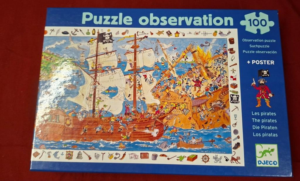 Puzzel ( observatiepuzzel ) piraat  / 100 stukken / djeco, Ophalen of Verzenden
