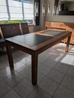 Massief teakhouten eettafel met gezoete arduin inleg, Ophalen, Teakhout, 200 cm of meer, 50 tot 100 cm