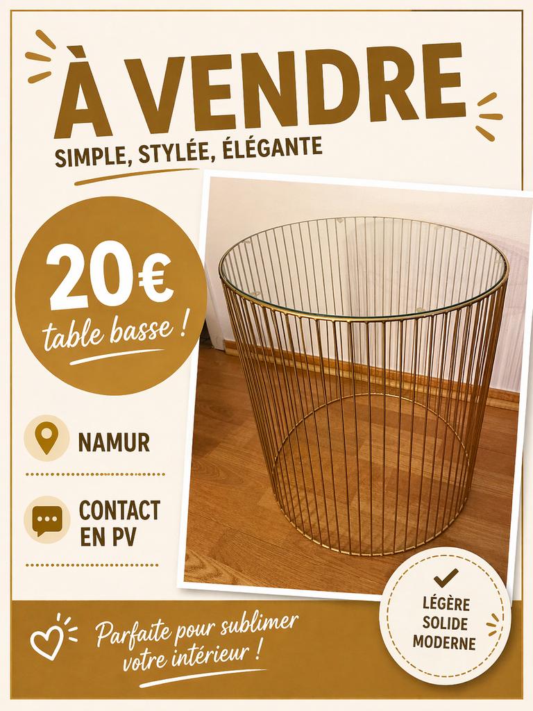 Table basse en verre et doré, Enlèvement, Verre