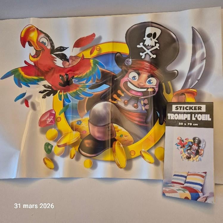 Grande vitrophanie pirate pour décor enfant 50 x 70 cm, Antiquités & Art, Envoi
