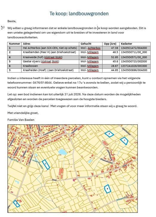 Landbouwgronden te koop (Mol/Geel), Immo, Gronden en Bouwgronden, 1500 m² of meer, Verkoop zonder makelaar