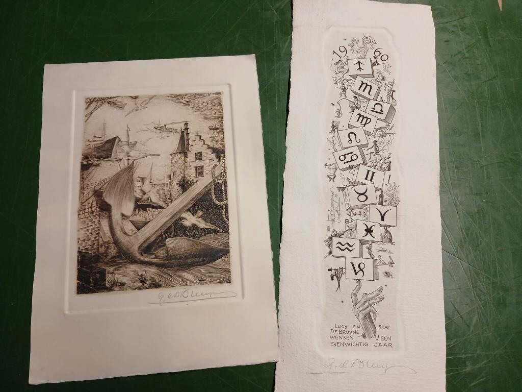 2 losse etsen van Gustaaf de Bruyne, Antiquités & Art, Enlèvement ou Envoi