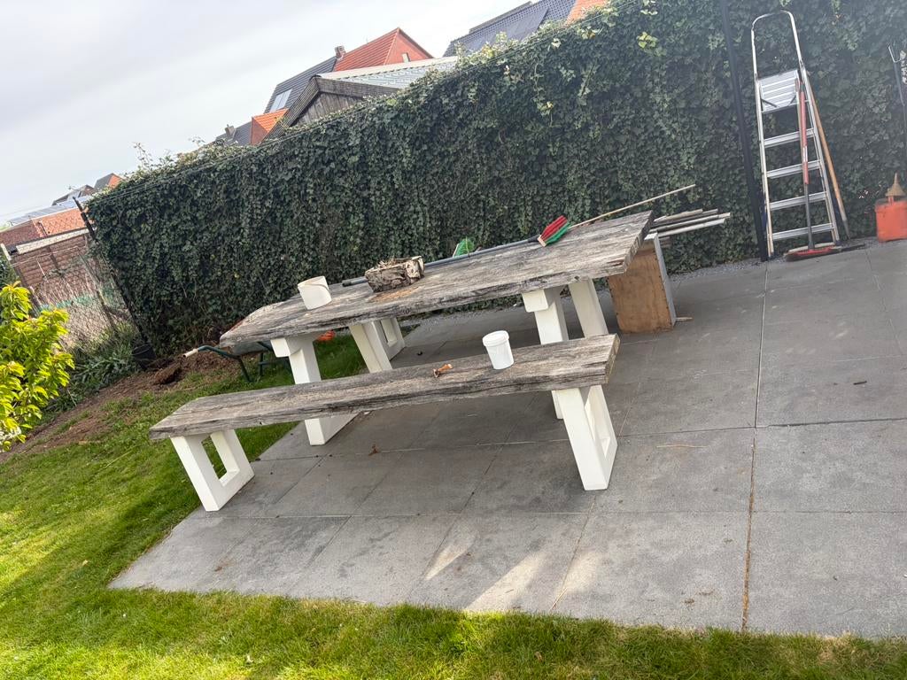 Tuintafel en banken, Tuin en Terras, Ophalen, Gebruikt, Vierkant, Staal