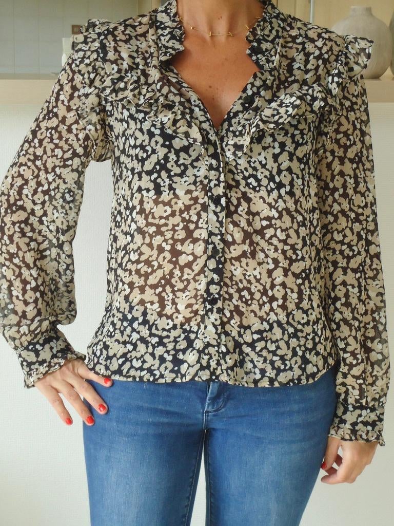 Mooie blouse beige zwart, Emma Ella, Zwart, Nieuw, Ophalen of Verzenden
