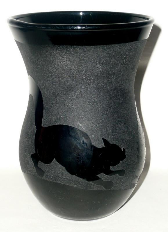 VASE ART DÉCO EN VERRE HYALITE CHATS (GOBENA ?) VERS 1925, Antiquités & Art, Enlèvement ou Envoi
