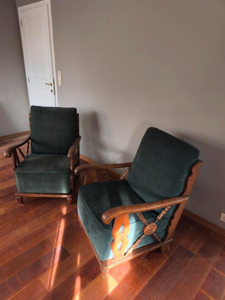Paire fauteuils bois massif rétro charme authentique, Maison & Meubles, Fauteuils, Bois, Enlèvement