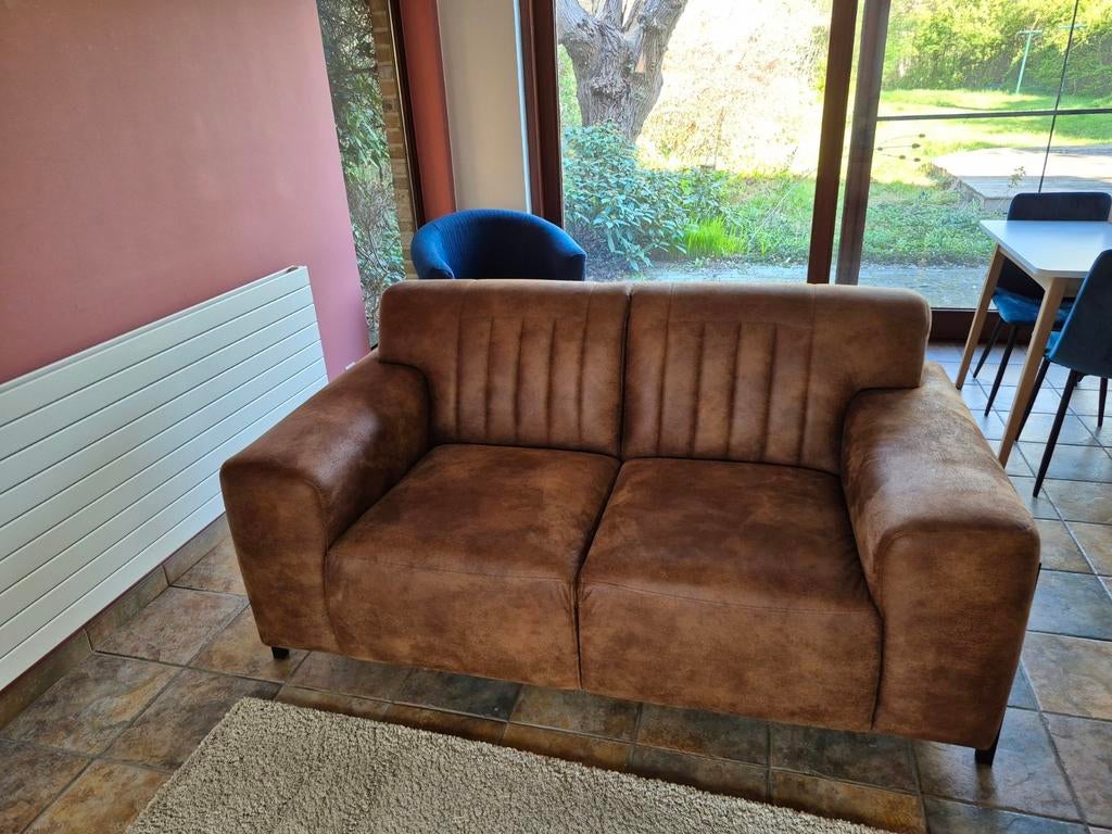 Zetel tweezit - cognac/leather look, Ophalen, 150 tot 200 cm, Tweepersoons, 75 tot 100 cm