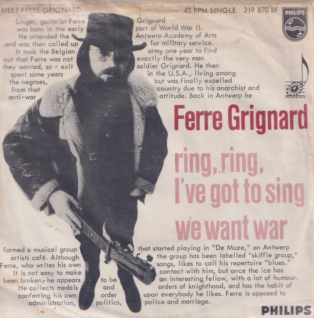 Ferre Grignard – Ring, ring, I’ve got to sing / We want war, CD & DVD, Vinyles Singles, Utilisé, Single, Pop, 7 pouces, Enlèvement ou Envoi