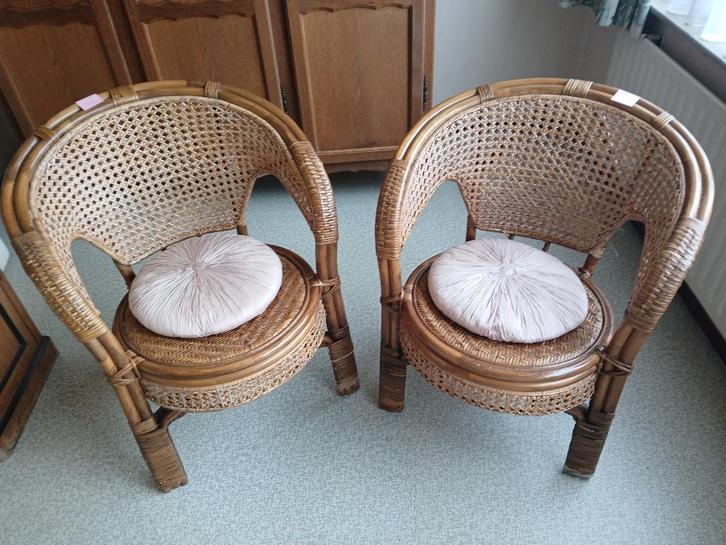 2 vintage rotan stoelen in perfecte staat, Huis en Inrichting, Stoelen, Twee, Riet of Rotan, Ophalen