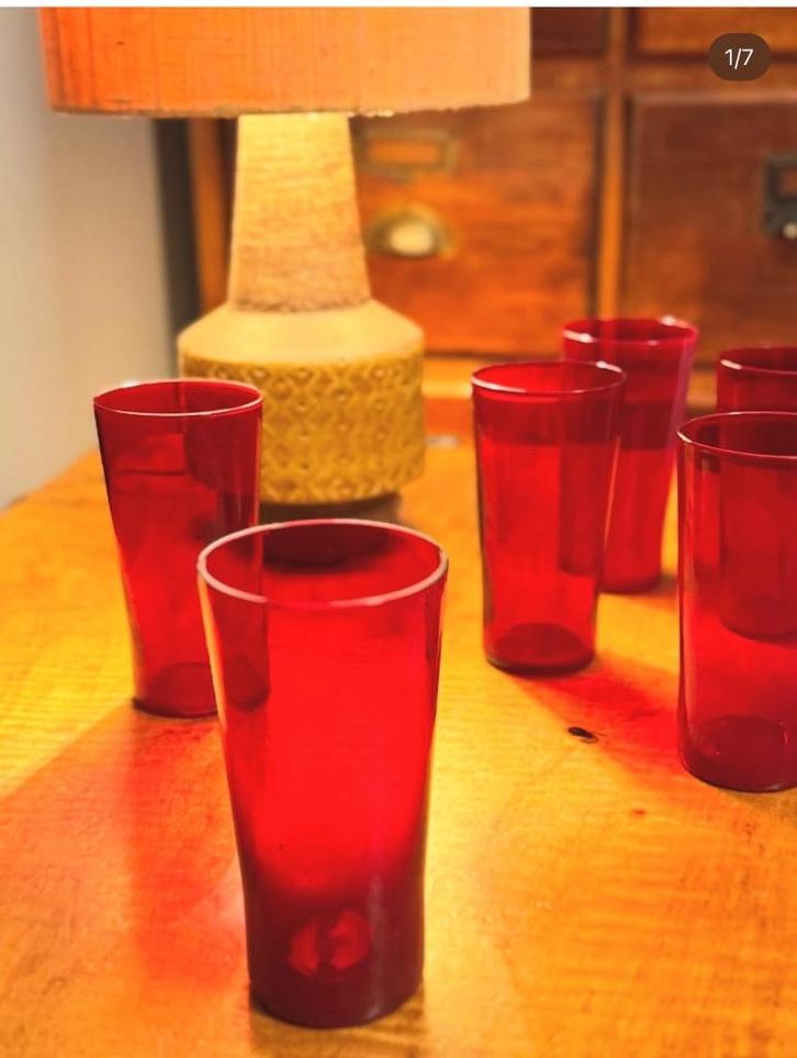 Rode vintage glazen, Antiek en Kunst, Antiek | Glaswerk en Kristal, Ophalen of Verzenden