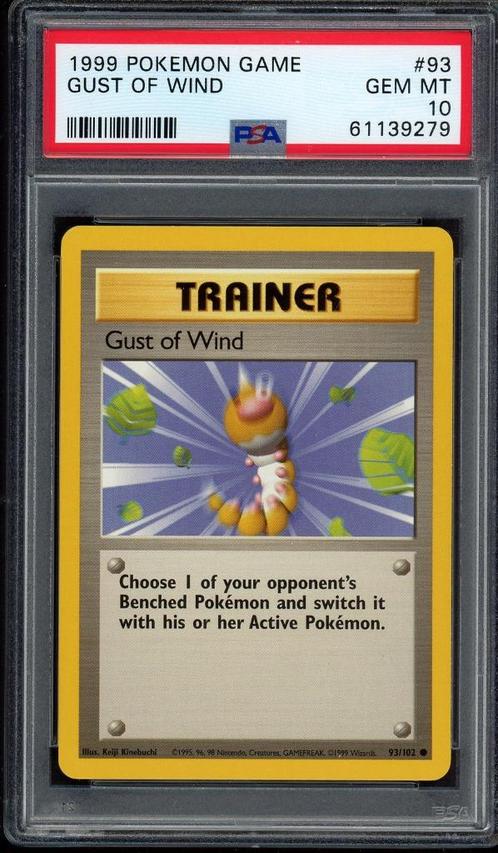 Gust of Wind PSA 10 - 93/102 - Base Set 1999, Hobby en Vrije tijd, Verzamelkaartspellen | Pokémon, Zo goed als nieuw, Losse kaart