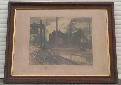Gravure usine a ougree liège signe Victor mignot, Antiek en Kunst, Kunst | Etsen en Gravures, Ophalen