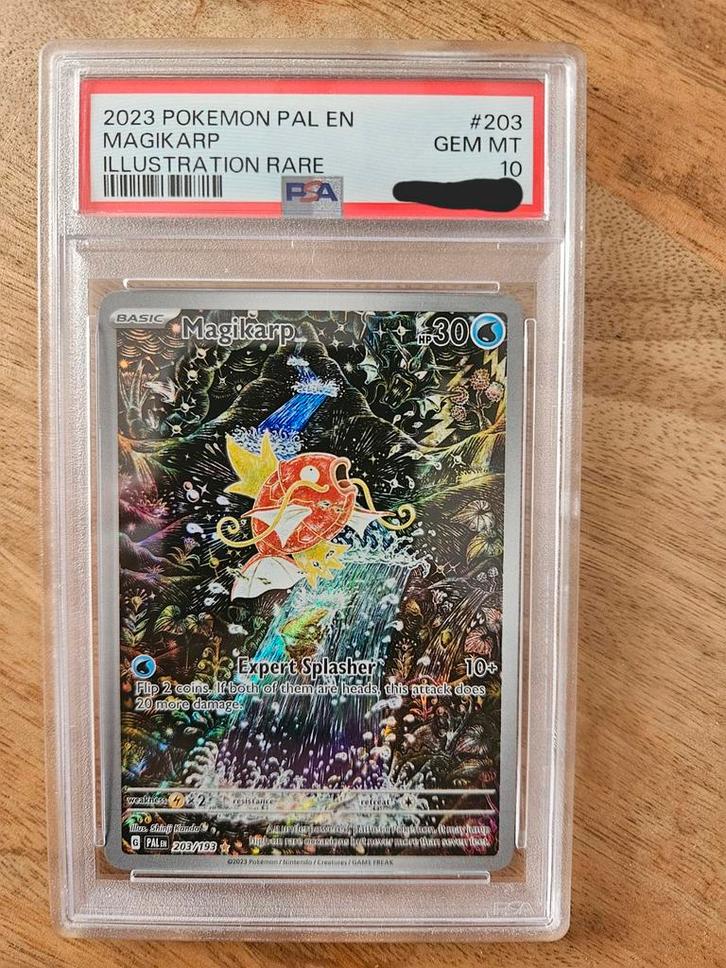 Magikarp 203 Paldea evolved Illustration Rare PSA 10, Hobby en Vrije tijd, Verzamelkaartspellen | Pokémon, Zo goed als nieuw, Ophalen of Verzenden