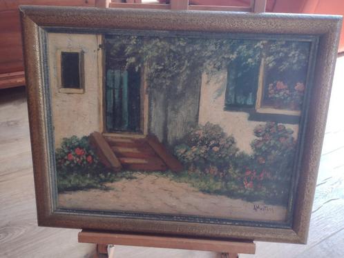 Gesigneerd A Martens Huis aanzicht met trap, Antiek en Kunst, Kunst | Schilderijen | Klassiek, Ophalen of Verzenden